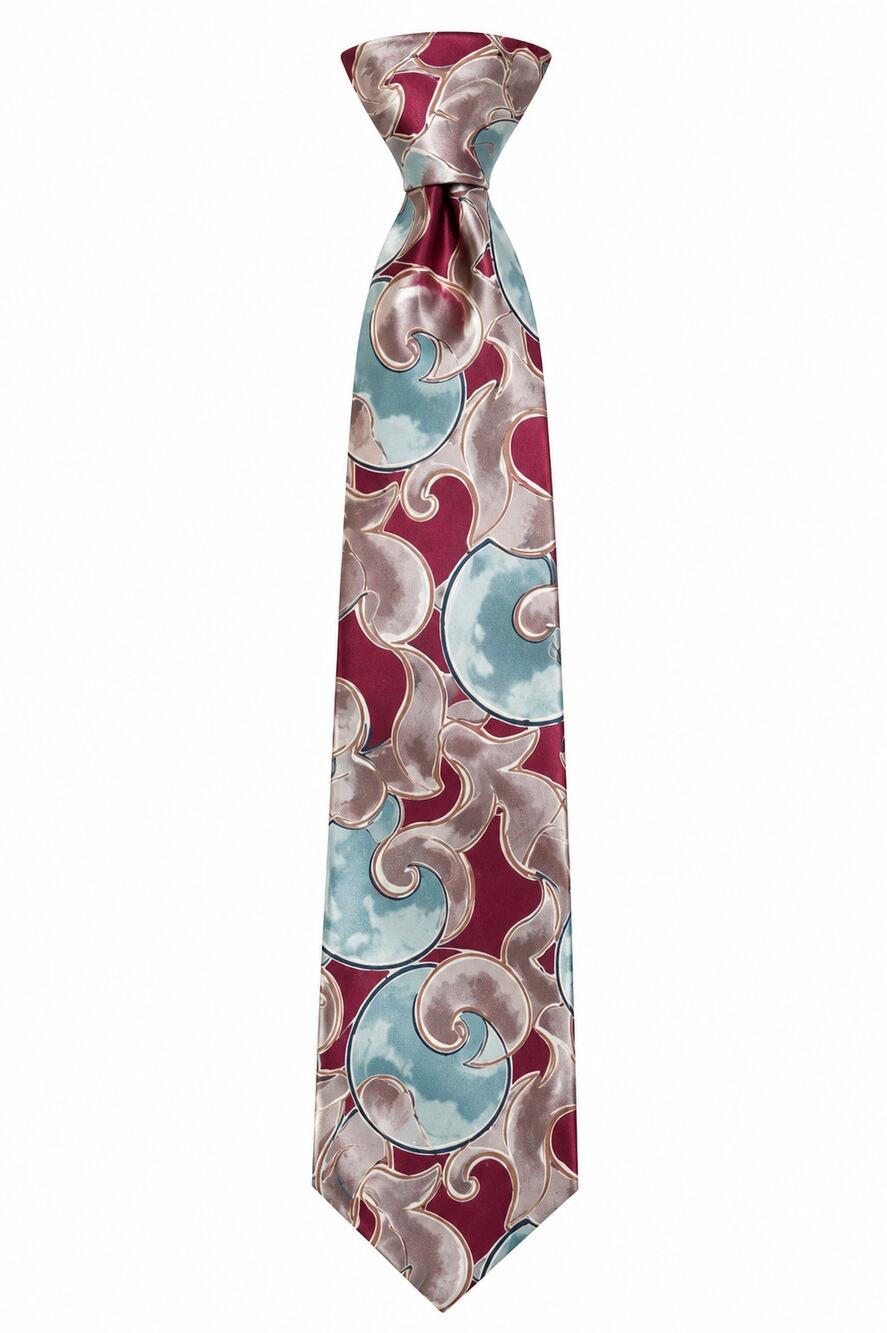 Oscar de la Renta Neckwear Silk Tie Burgundy Blue Abstract SwirlDesigner Necktie